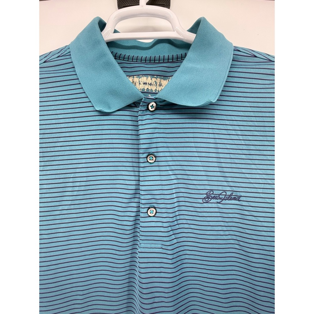 Donald‎ Ross SEA ISLAND RESORT XL Striped Polo Shirt Short Sleeve Golf Blue